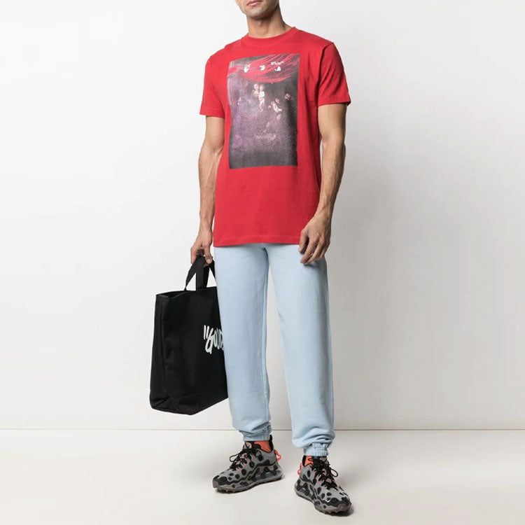 Off-White SS21 Printing Arrow Short Sleeve Loose Fit Red OMAA027S21JER0102501