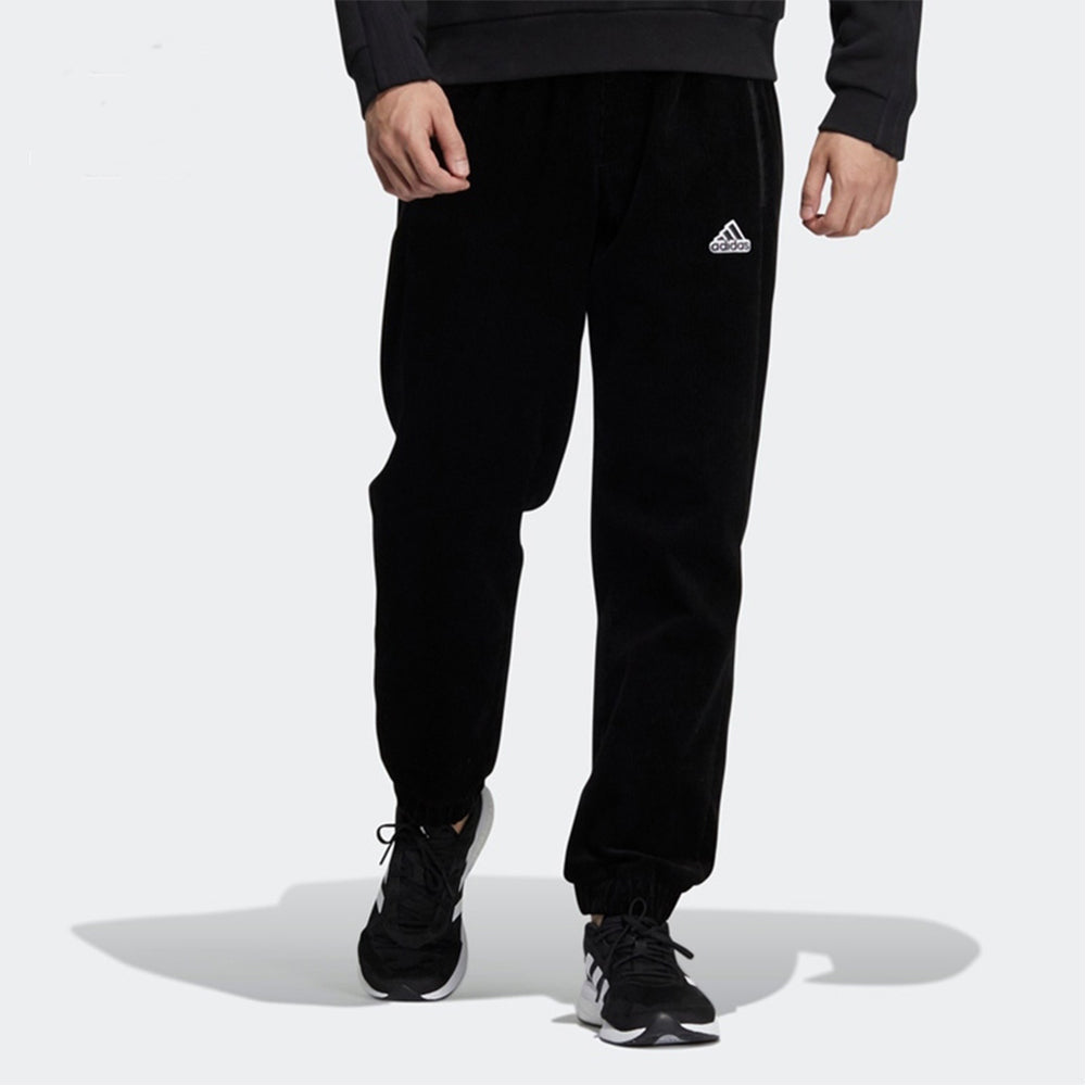 Men's adidas Embroidered Logo Corduroy Bundle Feet Sports Pants/Trousers/Joggers Black HG1837