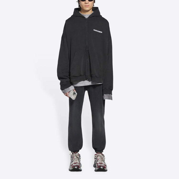 Balenciaga Turn Zip-Up Hoodie Wide Fit 'Black' 674719TLVB49034