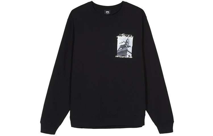 Men's Stussy Emperor Back logo Round Neck Black 1914474BLAC