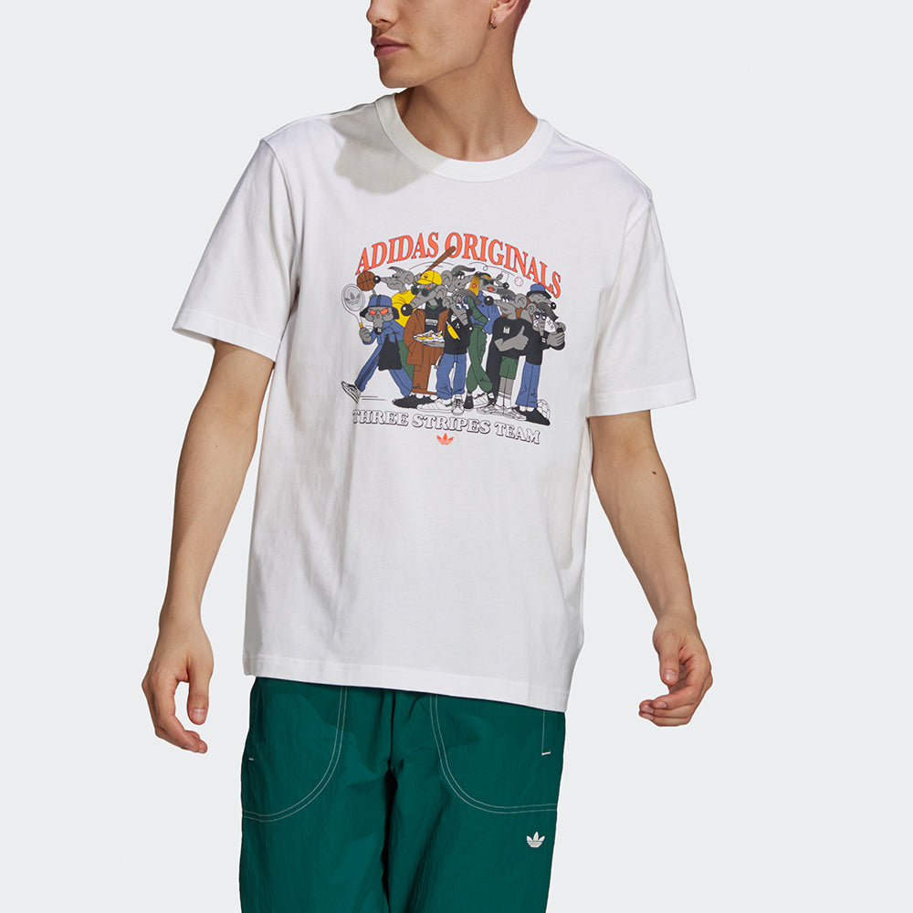 adidas originals Rateunion Tee Retro Funny Cartoon Printing Sports Short Sleeve White GN3281