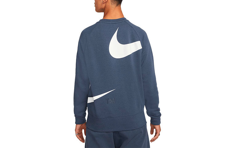 Men's Nike Swoosh Ft Crew Large Logo Printing Knit Round Neck Pullover Blue DD6097-437