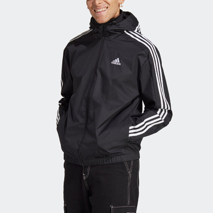 adidas Essentials 3-Stripes Woven Windbreaker 'Black' IB0384