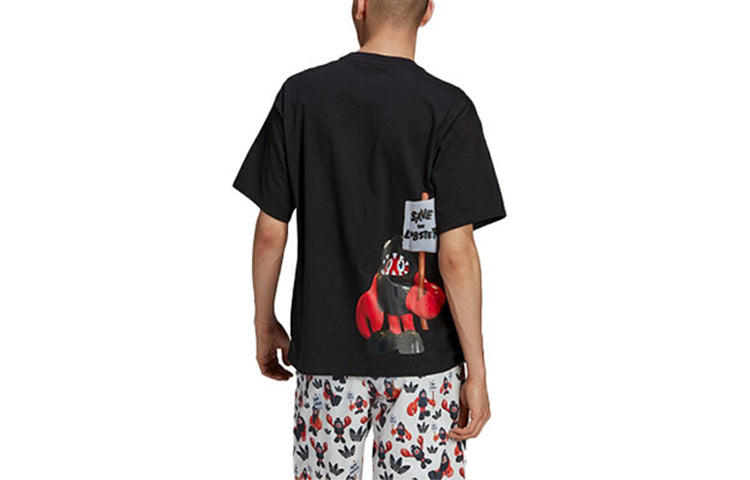 adidas originals Artist Tee Ss Back Dragon Printing Sports Short Sleeve Black HA4684