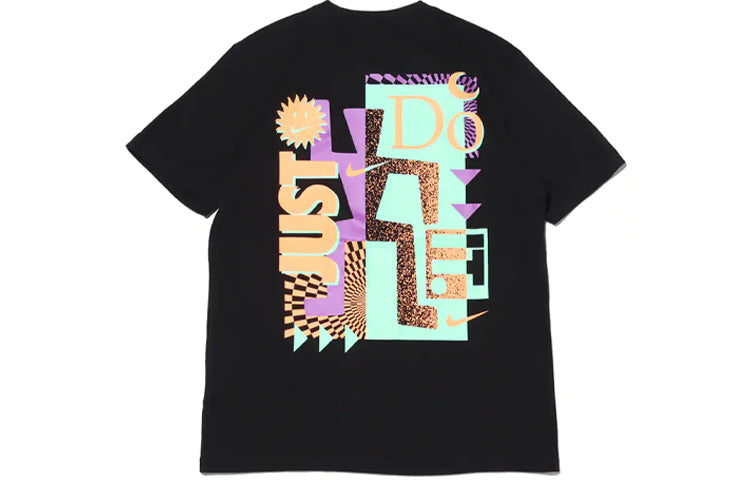 Men's Nike Contrasting Colors Large Logo Casual Sports Round Neck Short Sleeve Black T-Shirt DD1277-010