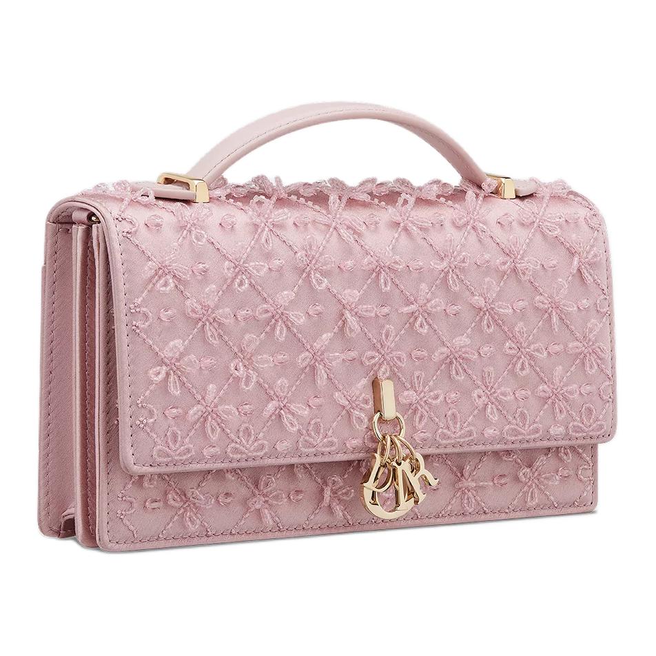 DIOR Silk One Shoulder Handbag Mini Women's Pink