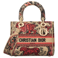DIOR DIORIVIERALady D Lite Embroidery Shoulder Bag, Crossbody Bag, Handbag Medium Size Women's Orange & Brown