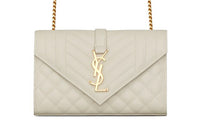 SAINT LAURENT ENVELOPE Grain Embossed Cow Leather Envelope Bag, Shoulder Bag, Crossbody Bag Women's White