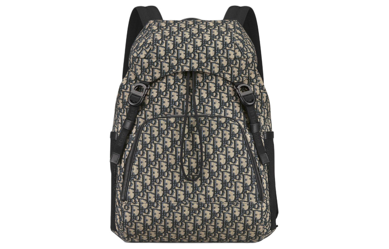 DIOR Oblique Printed Fabric Backpack Men's Beige & Black