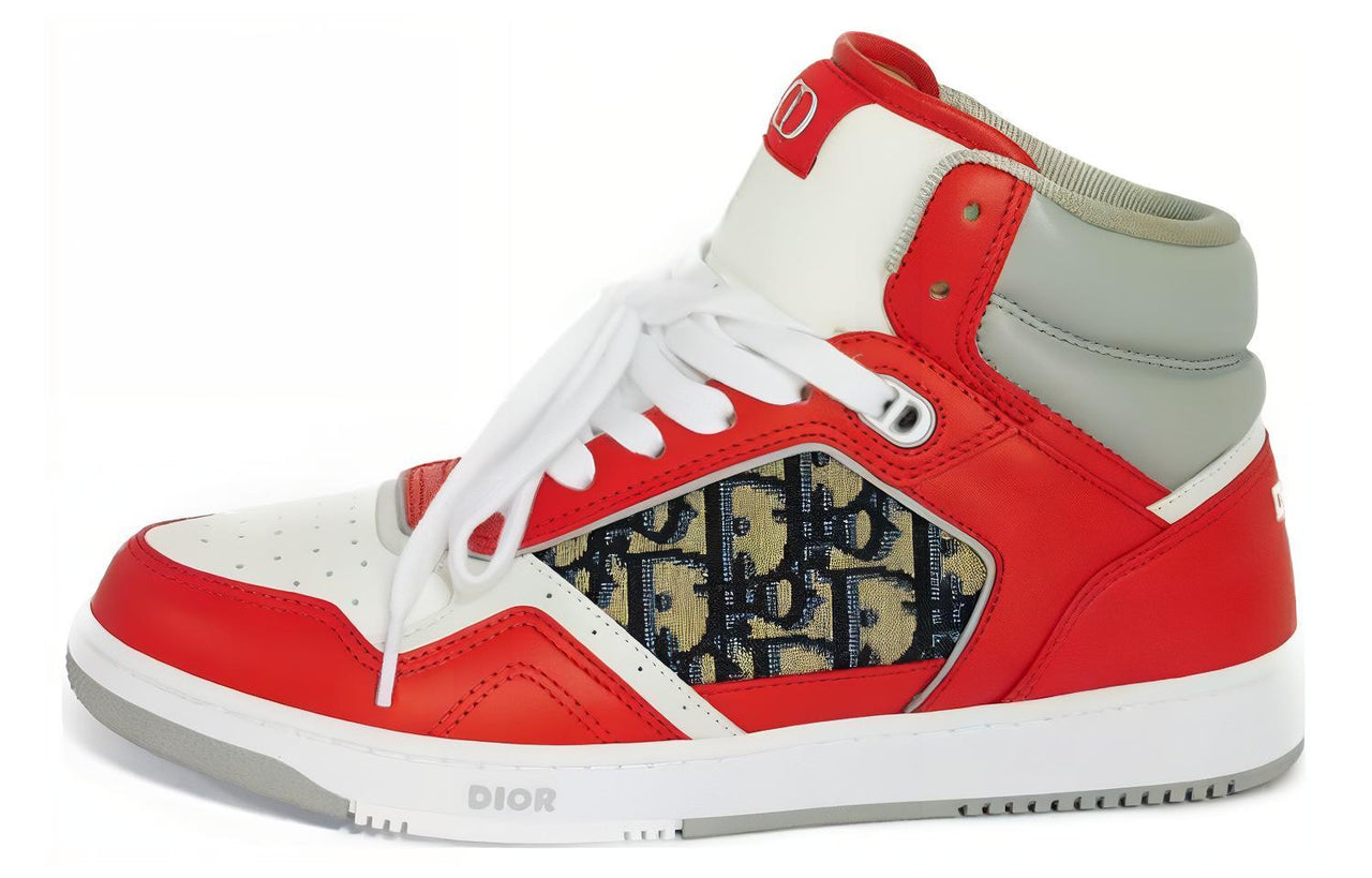 DIOR B27 High Red Gray And White Smooth Calfskin With Beige And Black DIOR Oblique Jacquard