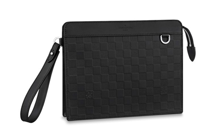 LOUIS VUITTON Standing Leather Cow Leather Patchwork Trim Clutch Regular Men's Black