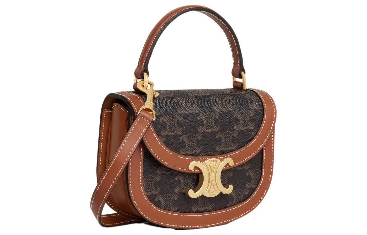 CELINE BesaceTriomphe Cow Leather Shoulder Bag Crossbody Bag Handbag Regular Women's Tawny