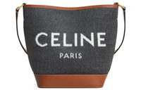 CELINE Fabric With Cow Leather Bucket Bag, Shoulder Bag, Crossbody Bag Small Size Women's Gray/Beige