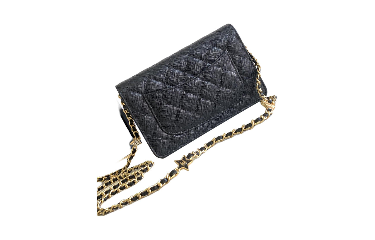CHANEL WOC Litchi Cow Leather Shoulder Bag Crossbody Bag Wallet Women's Black