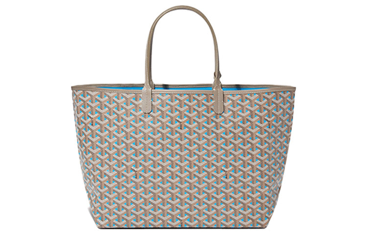 GOYARD Saint Louis Canvas With Leather Combo Tote Bag One Shoulder Handbag Small Size Unisex Elephant Gray/Turquoise
