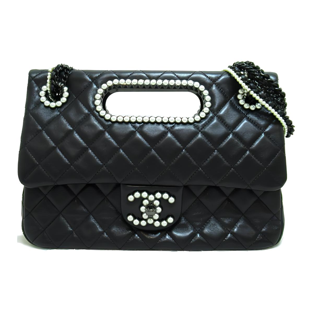 CHANEL Shiny Lambskin Flap Bag, Shoulder Bag, Crossbody Bag, Handbag Women's Black