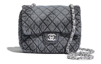 CHANEL Denim Shoulder Bag Crossbody Bag Medium Size Women's Gray Black