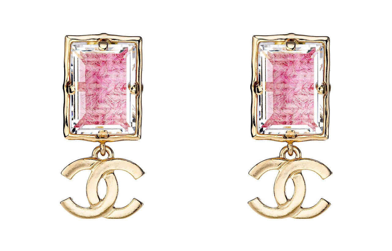 CHANEL Metal Earrings Women's Gold/Pink