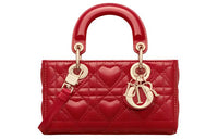 DIOR Lady D Joy Sheepskin Lady Dior Bag, Shoulder Bag, Crossbody Bag, Handbag Extra Mini Women's Silver Lotus Red