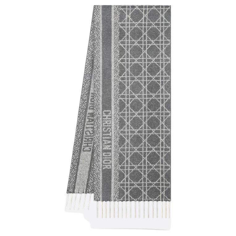 DIOR Sheep Wool, Mulberry Silk Knit Scarves Women's Gray