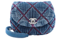 CHANEL Denim Saddle Bag, Crossbody Bag Mini Women's Blue