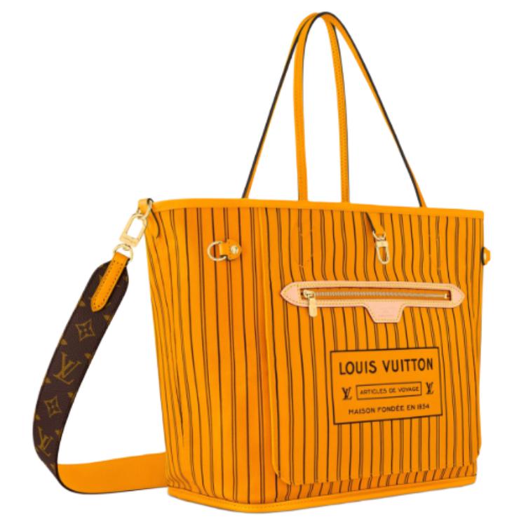 LOUIS VUITTON NEVERFULL Leather Trim Tote Bag, Shopping Bag, Handbag Medium Size Women's Yellow