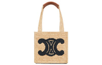 CELINE Cuir Triomphe Cow Leather Tote Bag Shopping Bag Shoulder Bag Handbag Women's Beige Blue