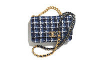 CHANEL Cotton Twill Soft Woolen Shoulder Bag, Crossbody Bag, Wallet Women's Blue/White/Marine Blue
