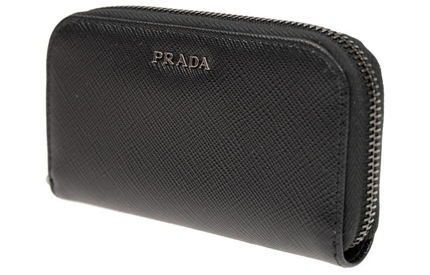 PRADA Calfskin Key Pouch Unisex Black