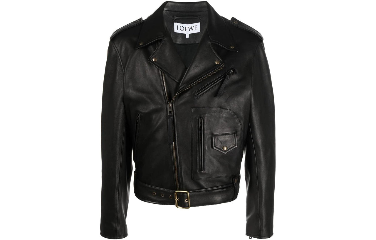 LOEWE Zip-Up Long Sleeved Leather Biker Jacket