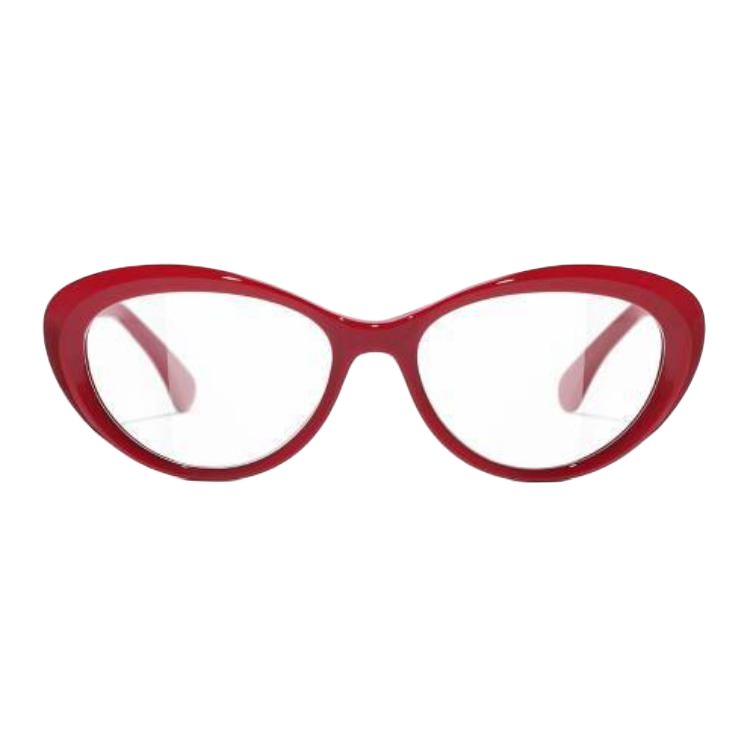 CHANEL Acetate Cat Eye Eyeglass Frames Women's Red