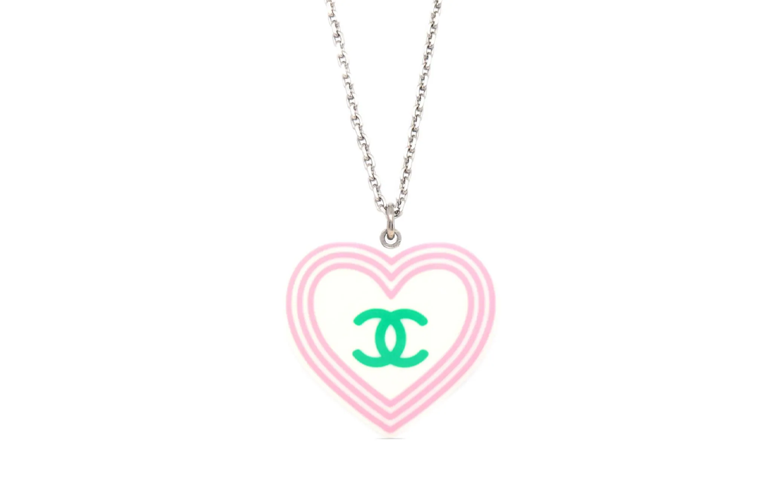 CHANEL 2004 CC print Heart Pendant Necklace