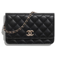 CHANEL Shiny Calfskin Wallet Women's Black