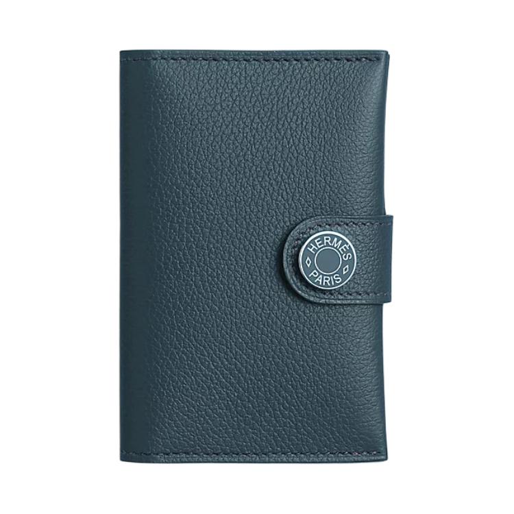 HERMES Evercolor Calfskin Card Holder Women's 7P Bleu De Prusse Prussian Blue