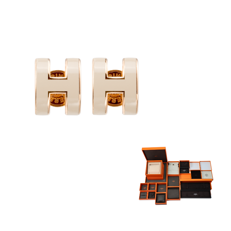 HERMES Gold Plated Stud Earrings Women's Rose Gold/Light Umber