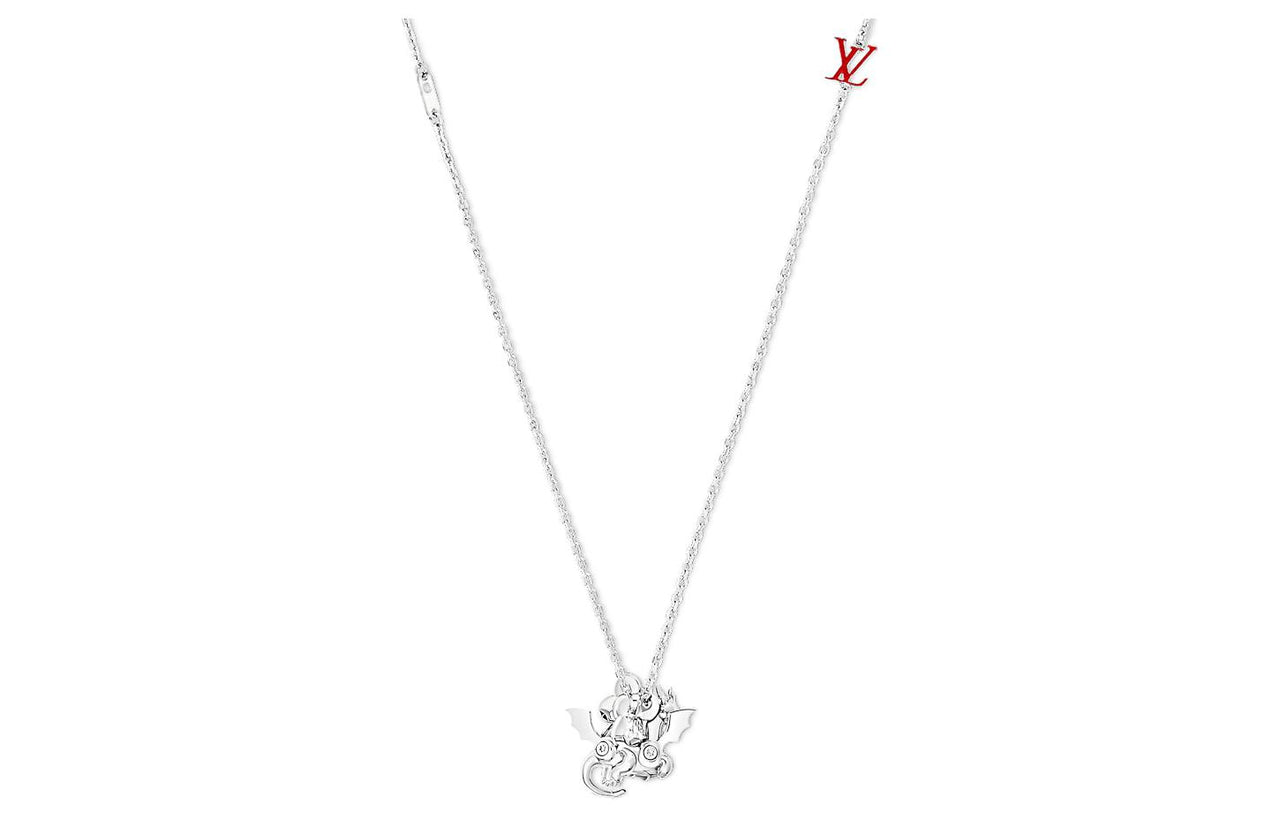 LOUIS VUITTON Silver Metal Enamel Necklaces Men's Silver