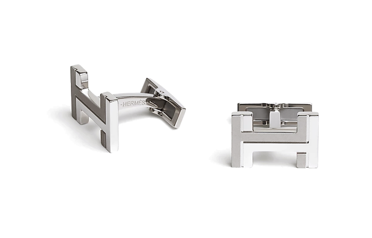 HERMES Metal Palladium-Plated Cufflinks Men's Silver