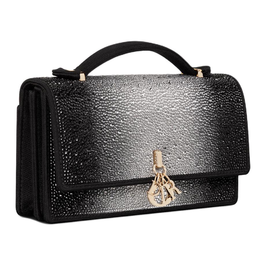 DIOR Crystal Shoulder Bag Crossbody Bag Mini Women's Gradient Silver With Black