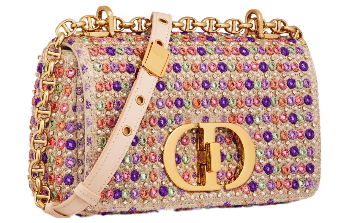 DIOR Caro Embroidery Shoulder Bag Crossbody Bag Small Size Women's Gold/Multicolor