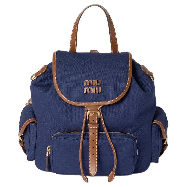 MIU MIU Cotton Backpack Women's Cornflower Blue & Brandy