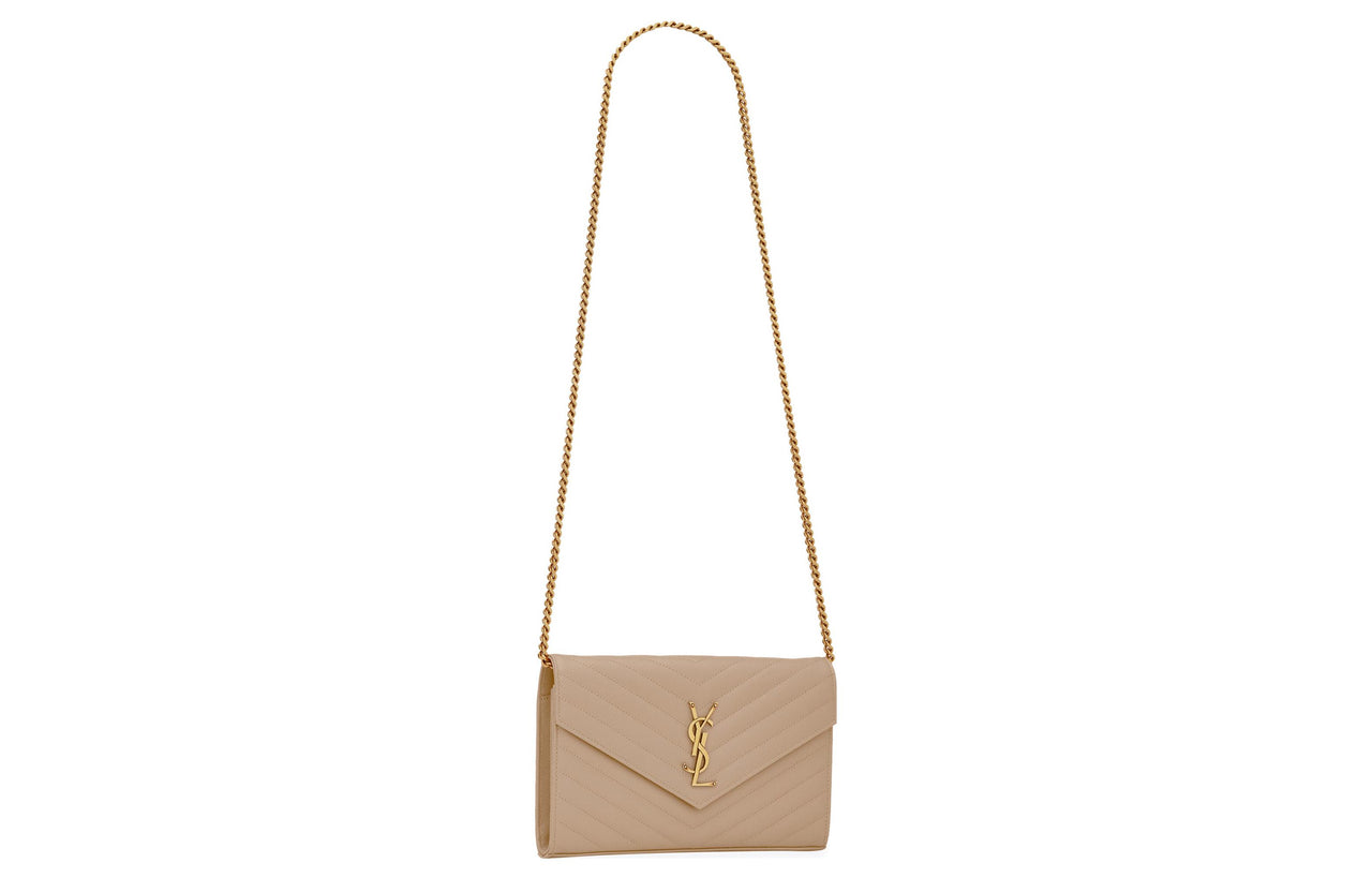 SAINT LAURENT Leather Wallet, Shoulder Bag, Crossbody Bag Regular Women's Dark Beige