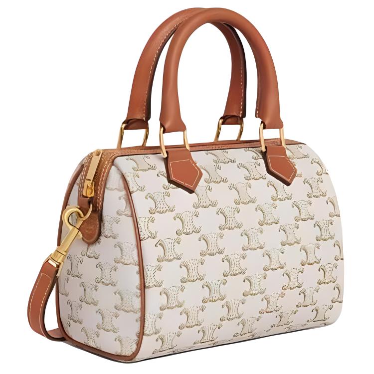 CELINE Triomphe Cow Leather Boston Bag, Shoulder Bag, Crossbody Bag, Handbag Trumpets Women's White