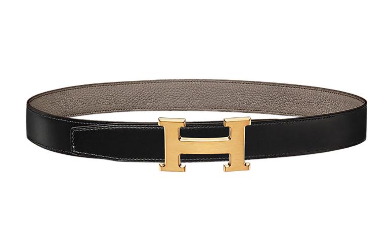 HERMES Togo Calfskin Double-Sided Leather Belt Leather Belts Unisex Black/Gray 3.2cm