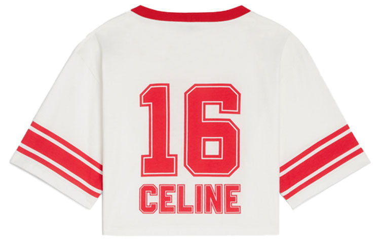 CELINE FW22 Women's 16 Cropped T-shirt In Cotton Jersey White