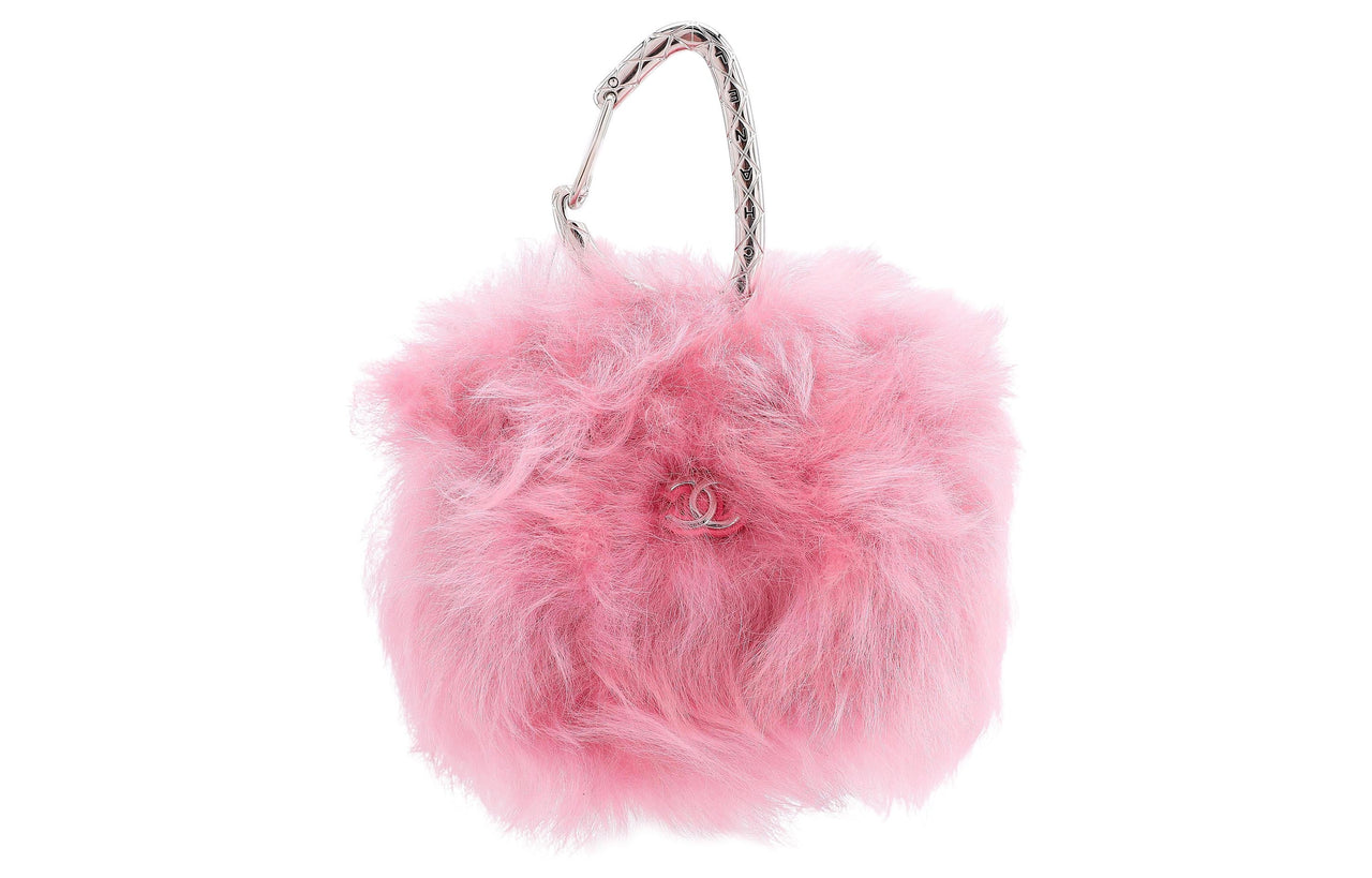 CHANEL Plush Coin Purse Fuzzy Furry Ball Fanny Pack Handbag Mini Women's Pink