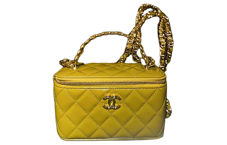 CHANEL Waxed Sheepskin Box Bag Makeup Bag Handbag Shoulder Bag Crossbody Bag Clutch Women's Yellow
