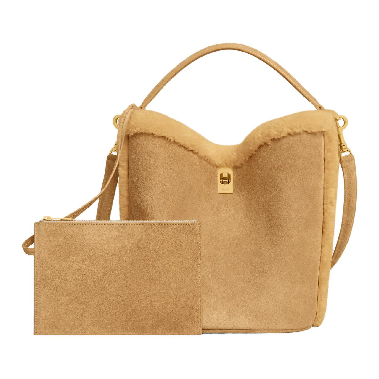 CELINE Suede Calfskin Shoulder Bag Crossbody Bag Handbag Women's Natural
