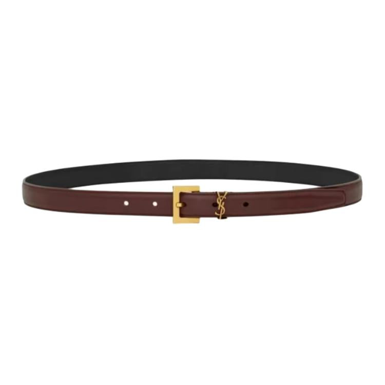 SAINT LAURENT Cow Leather Leather Belts Women's Red Sandalwood Width: 2CM