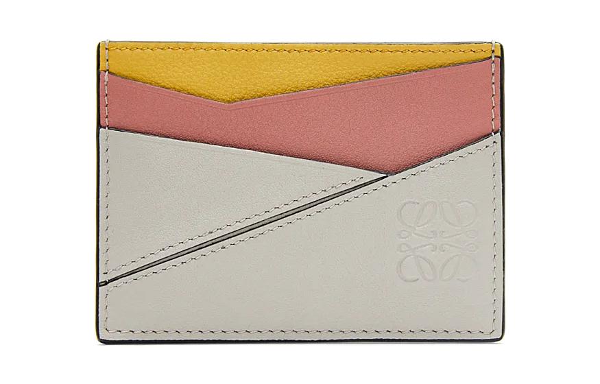 LOEWE Puzzle Cow Leather Card Clip Card Holder Women's Lightweight Gray/Peachy Pink