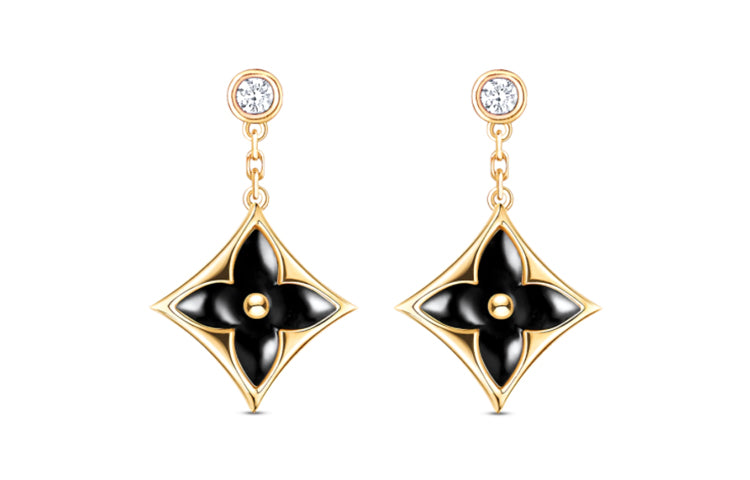 LOUIS VUITTON Color Blossom Bb Star Ear Studs Yellow Gold Onyx And Diamonds
